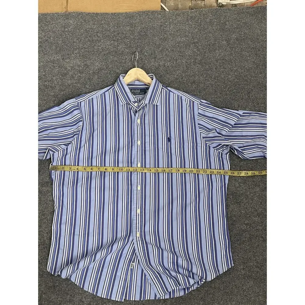 Polo Ralph Lauren Shirt Mens Extra Large Button Up Blue Striped Long Sleeve N253
